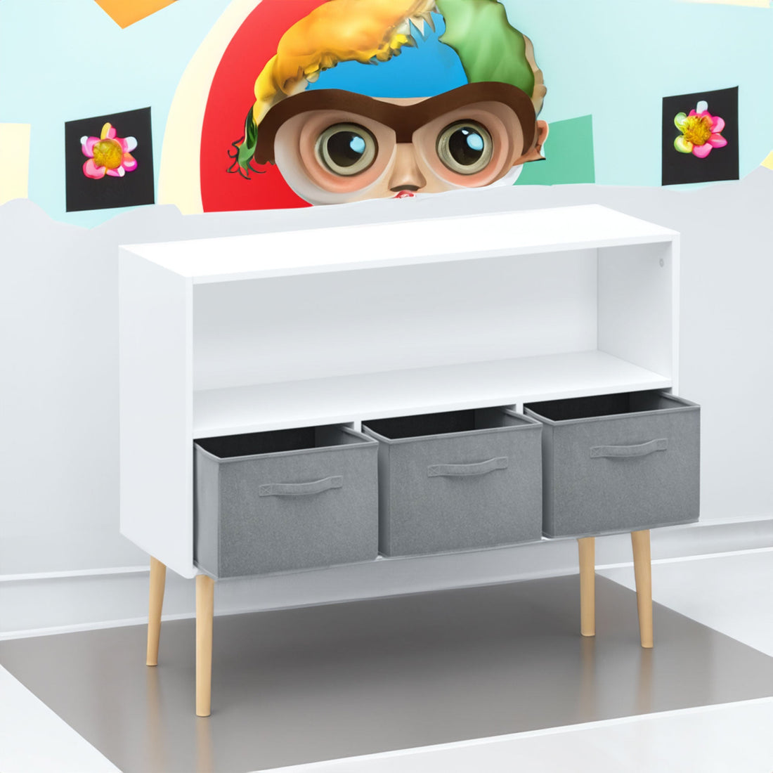 Kids bookcase with Collapsible Fabric Drawers Children&