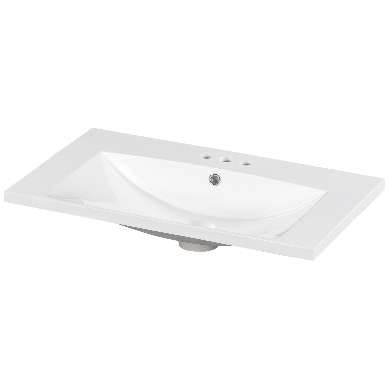 30" Single Bathroom Basin Sink, Vanity Top Only, 3-Faucet Holes, Resin