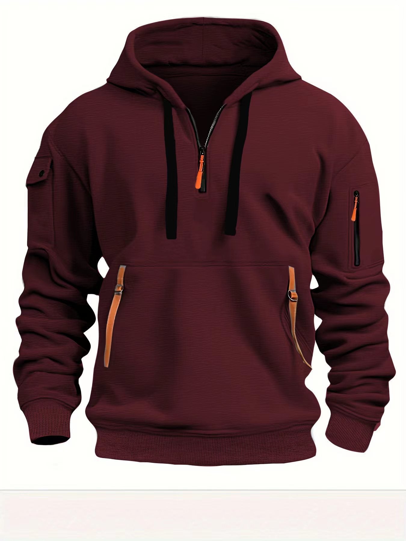 Half zip hoodie hooded sweatshirt with multiple pockets zipper pullover for men&