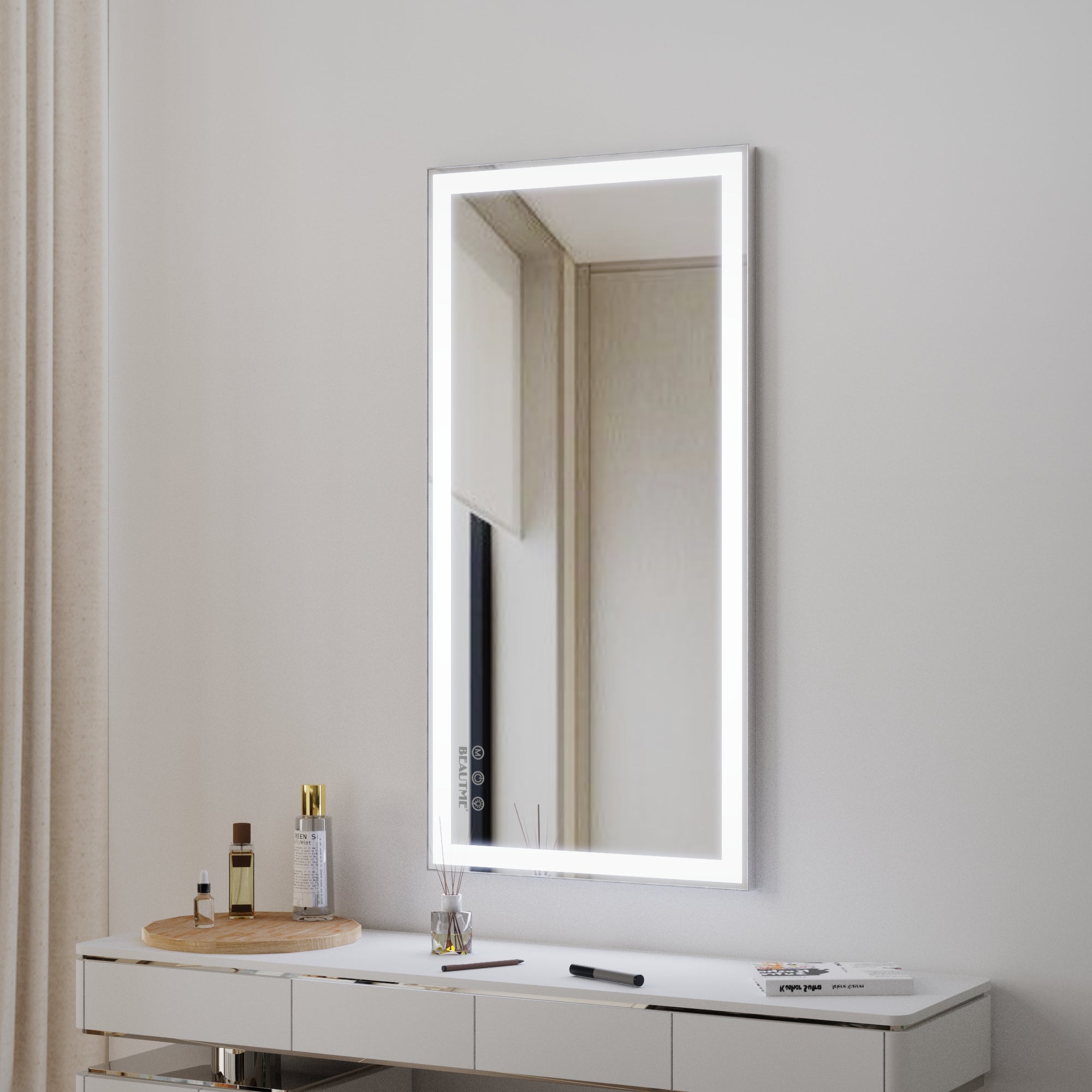 48x24 inch LED bathroom makeup mirror wall mounted adjustable light anti fog touch switch with memory intelligent large bathroom