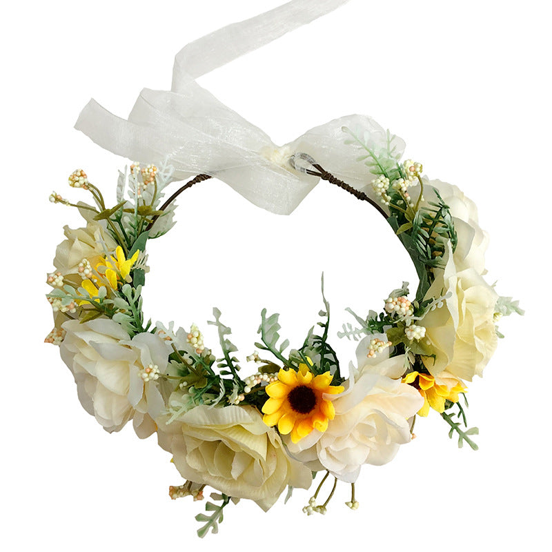 Big Rose Crown Simulation Flower Hair Hoop Sunflower Vine Flower Ring Street Dance Headwear