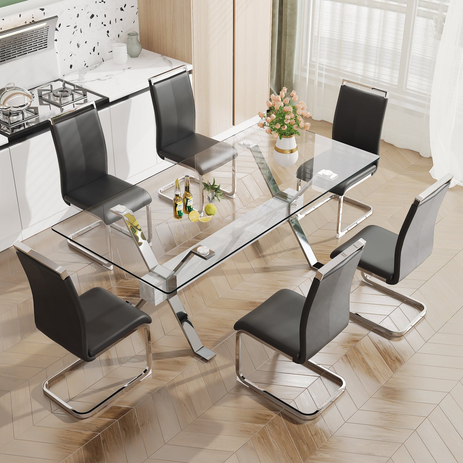 Dining table Modern tempered glass dining table 79 &