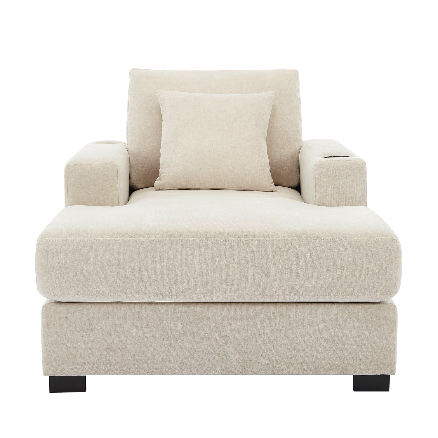 39.7" Oversized Chaise Lounger Modern Style Sofa Couch ,with Pillows, Charge Station &amp; Cup Holders, Chenille Fabric, Cream
