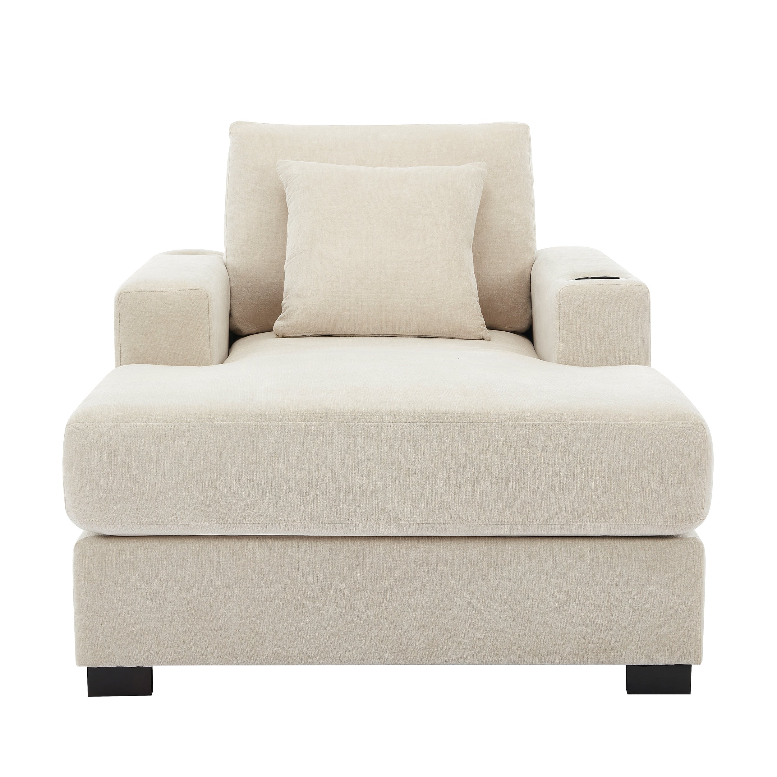 39.7" Oversized Chaise Lounger Modern Style Sofa Couch ,with Pillows, Charge Station &amp; Cup Holders, Chenille Fabric, Cream
