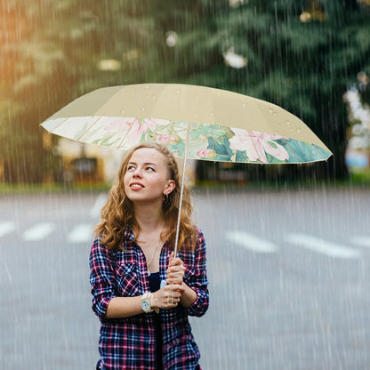 16-rib color rubber &amp; gold aluminum alloy frame: new Chinese retro folding umbrella with sun protection and UV resistance.