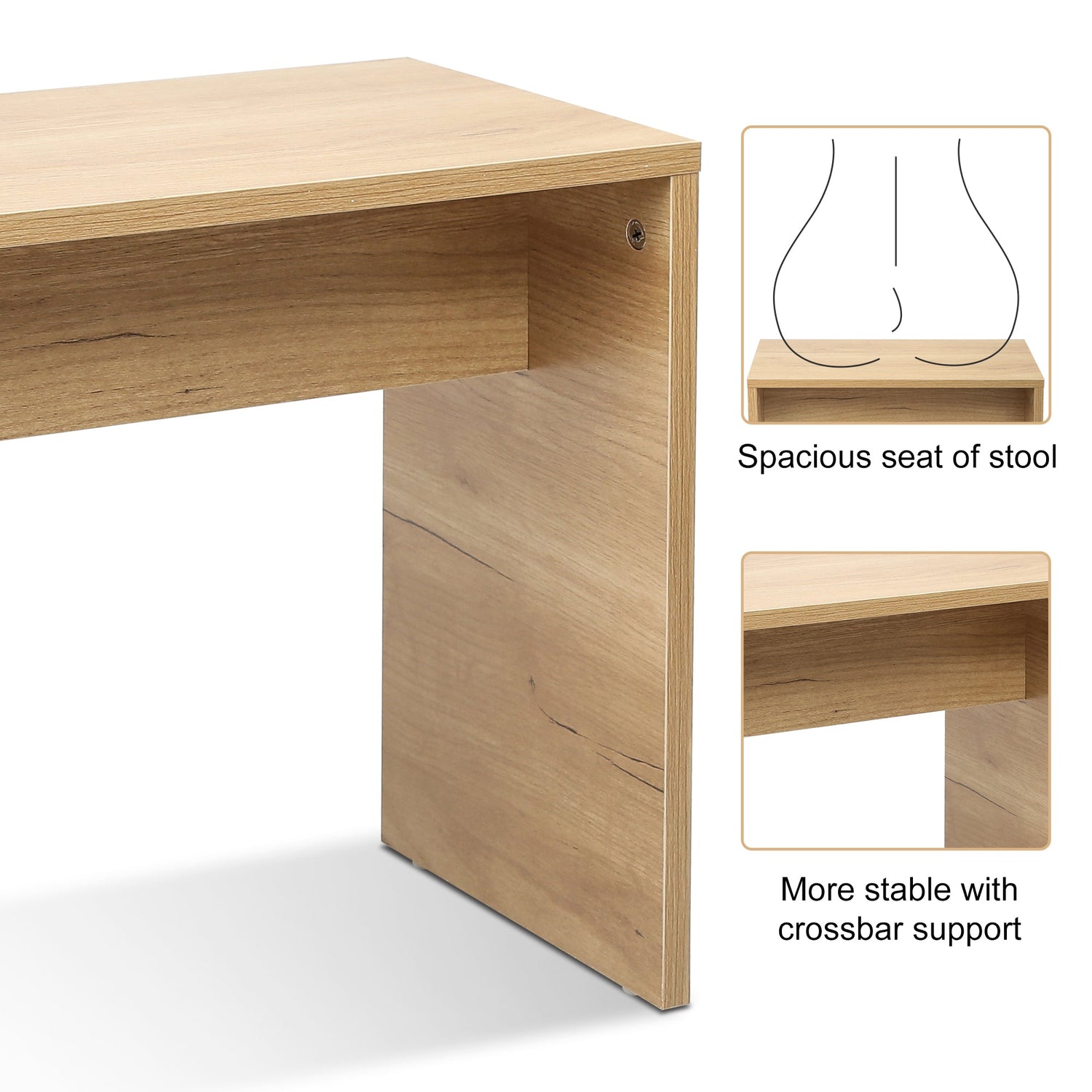 Vanity Desk Set Stool &amp; Dressing Table with LED Lighting Mirror Drawer and Wood Cosmetic Table Chest of Drawers Nature Color