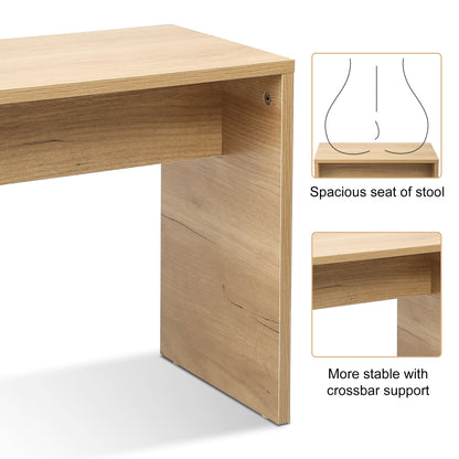 Vanity Desk Set Stool &amp; Dressing Table with LED Lighting Mirror Drawer and Wood Cosmetic Table Chest of Drawers Nature Color
