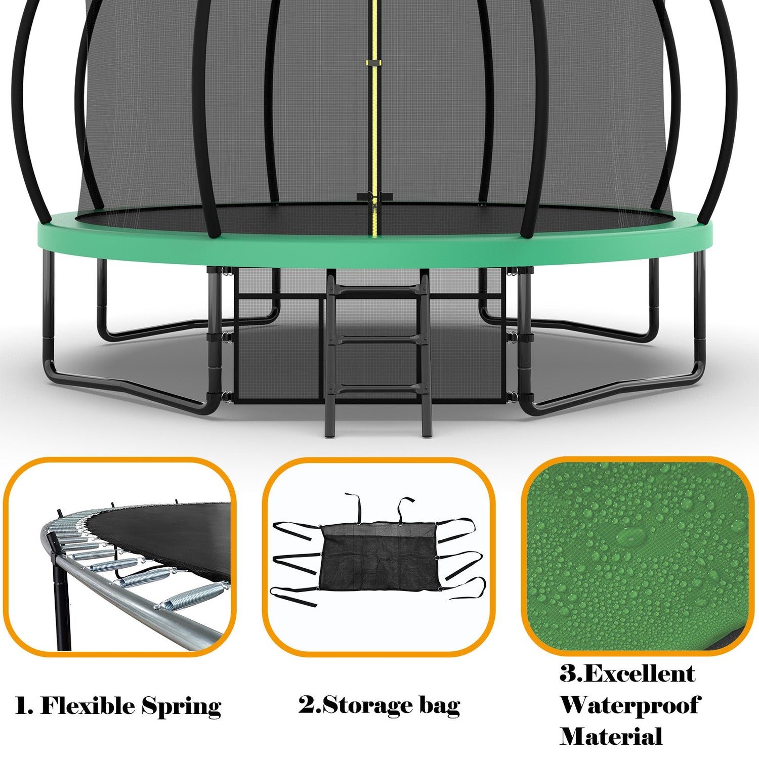 12FT Recreational Kids Trampoline with Safety Enclosure Net &amp; Ladder, Outdoor Recreational Trampolines