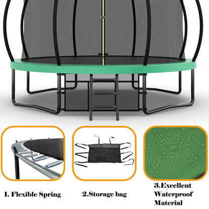 12FT Recreational Kids Trampoline with Safety Enclosure Net &amp; Ladder, Outdoor Recreational Trampolines