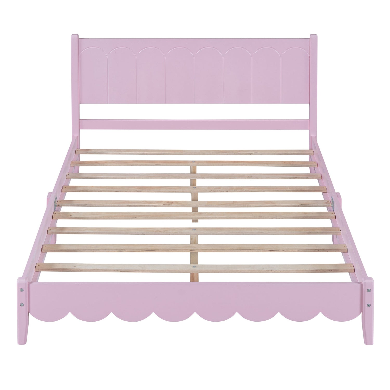 Full Size Wood Platform Bed Frame, Retro Style Bed with Rectangular Headboard,No Need Box Spring,Pink