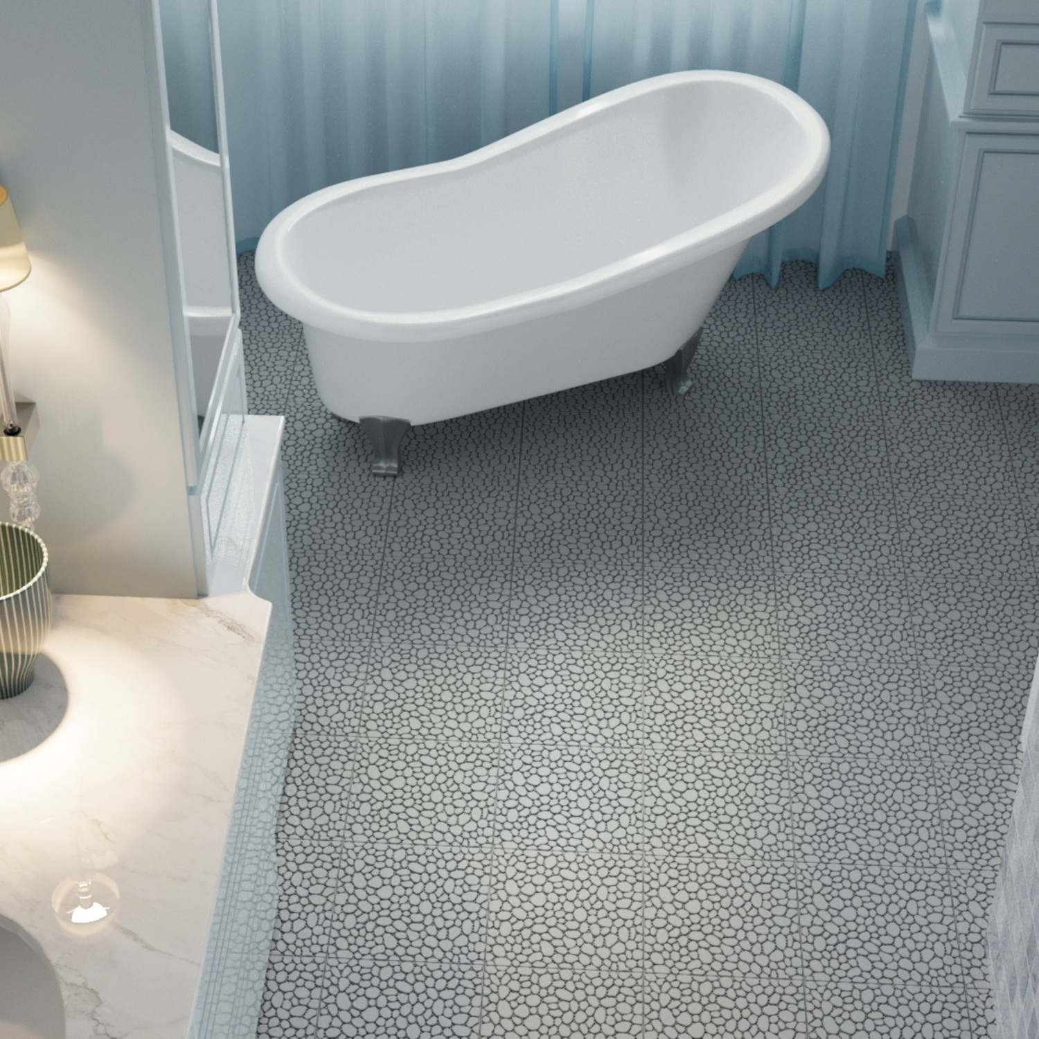 12 x 12 inch gray interlocking deck tiles, plastic waterproof pebble pattern, pack of 12 pieces