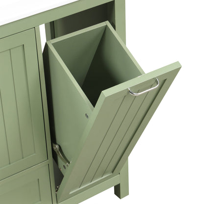 36 inch bathroom vanity with sink, one double door cabinet one large drawer and one flip drawer solid wood and MDF board, green