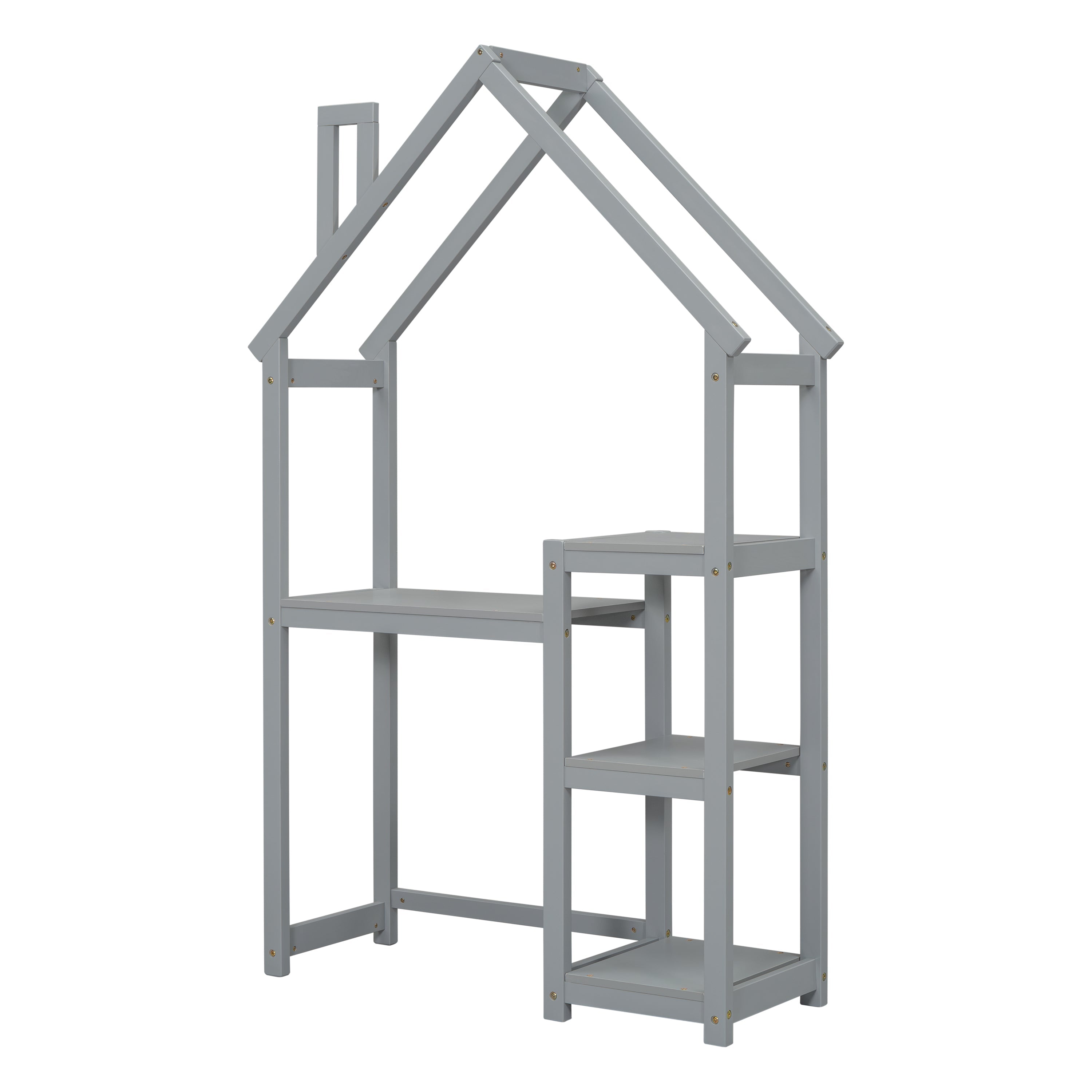 House-shaped Wooden writing Desk,Kids study Table,Bookshelf &amp; Toy Storage,Grey