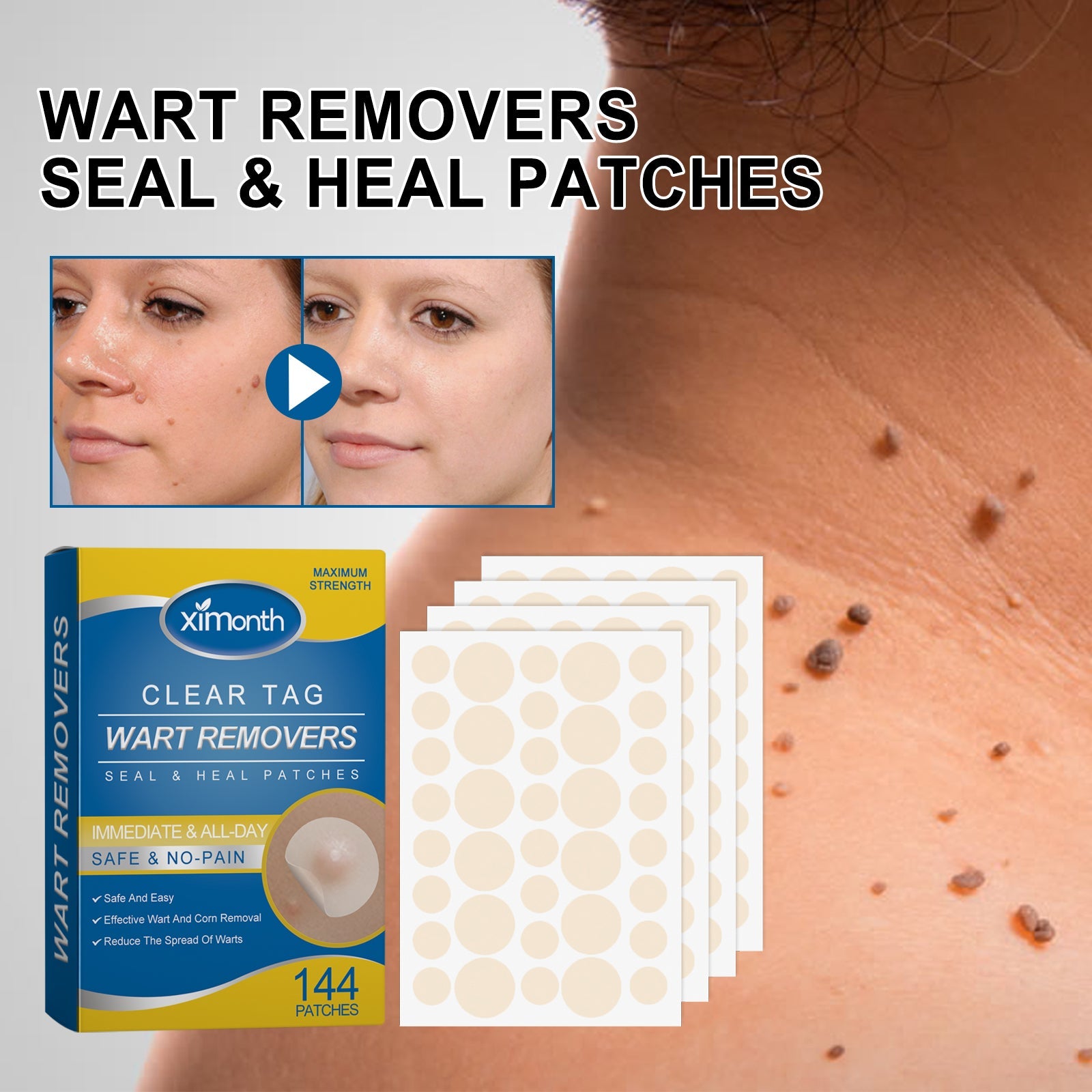 Wart Removers Seal &amp; Heal Patches, Lightening Mole Gram Wart Repair Meat Grain Callus Corns Skin Clean And Smooth Patch