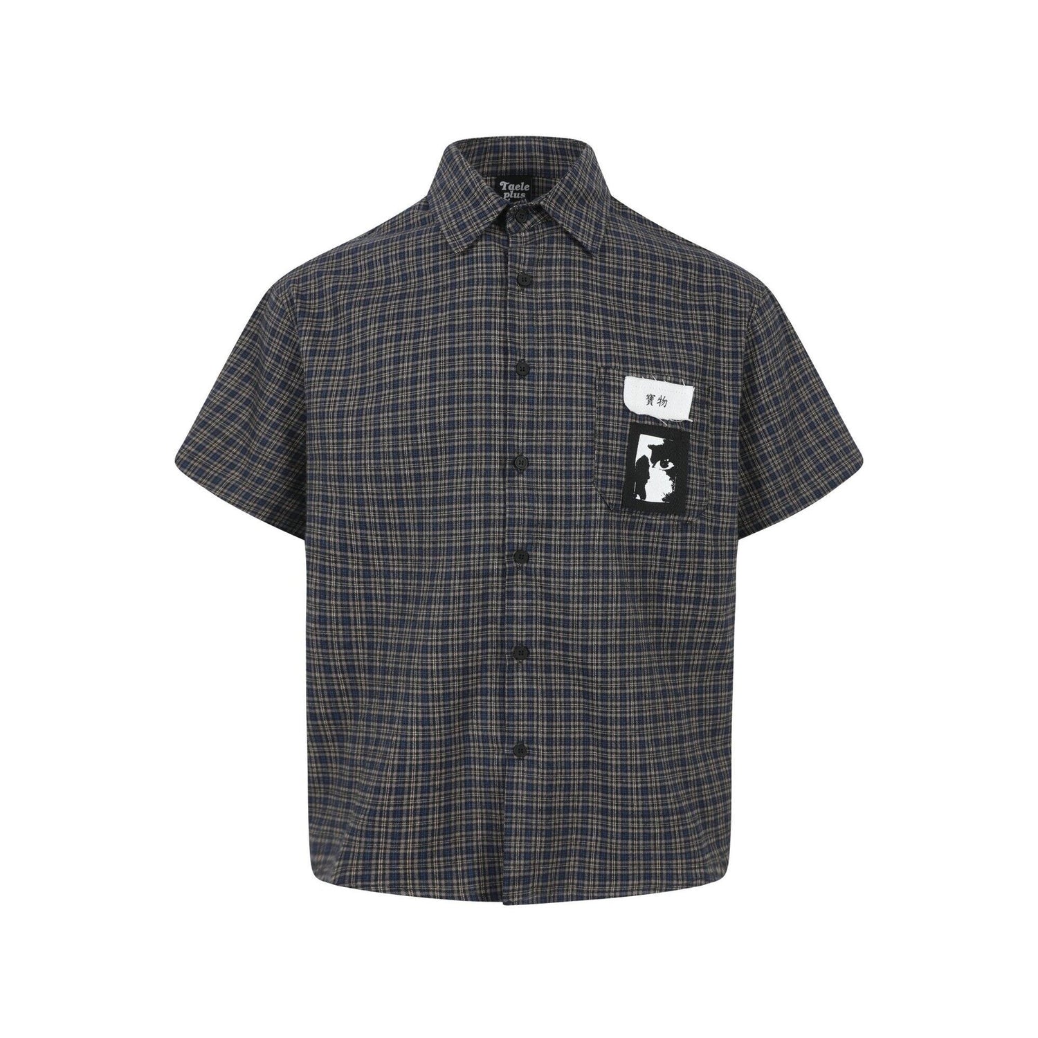 Grid graffiti sticker short sleeved shirt for men and women