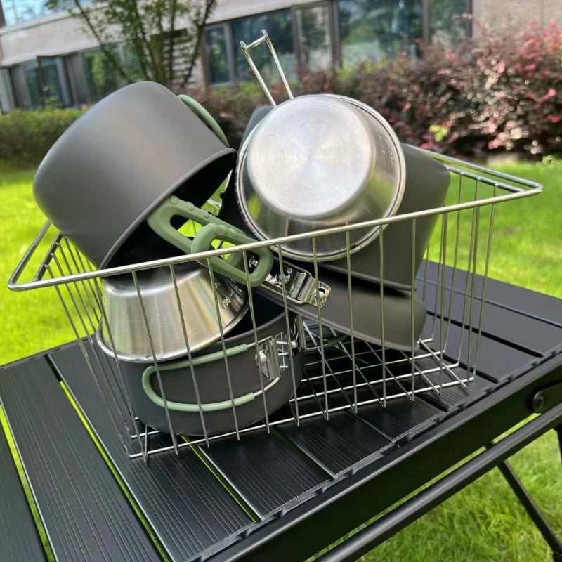 IGT Stainless Steel Folding Basket: Drain &amp; Wash, Ideal Camping Table Accessory.