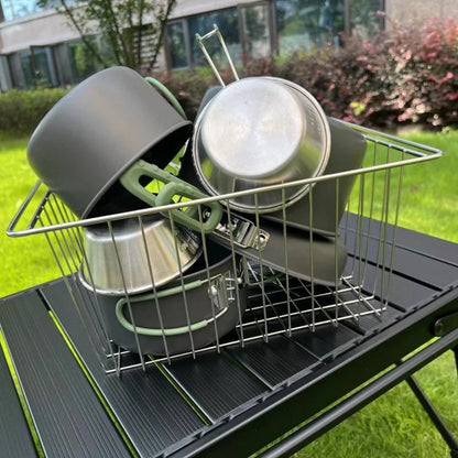 IGT Stainless Steel Folding Basket: Drain &amp; Wash, Ideal Camping Table Accessory.