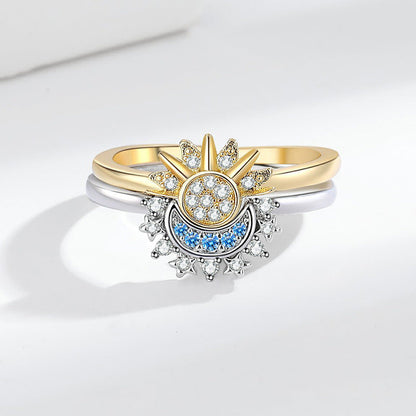 European and American personality simple design sun and moon folding ring female couple ring