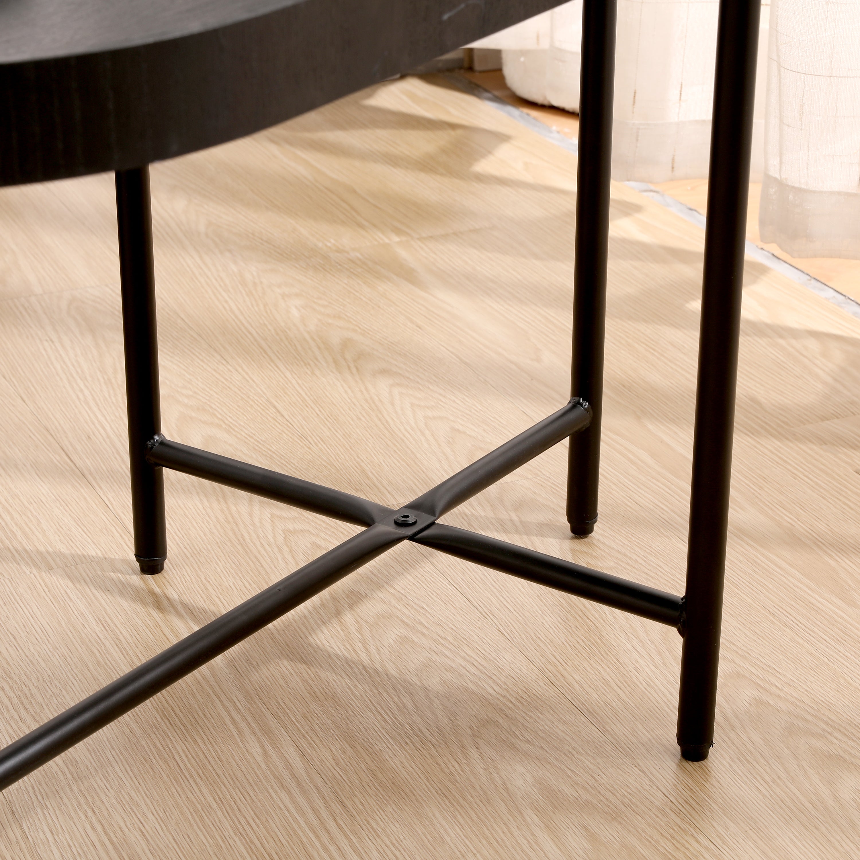 2-Tier Black Side Table with Storage Sofa Table for Living Room Metal Frame &amp; Wooden Desk End Table