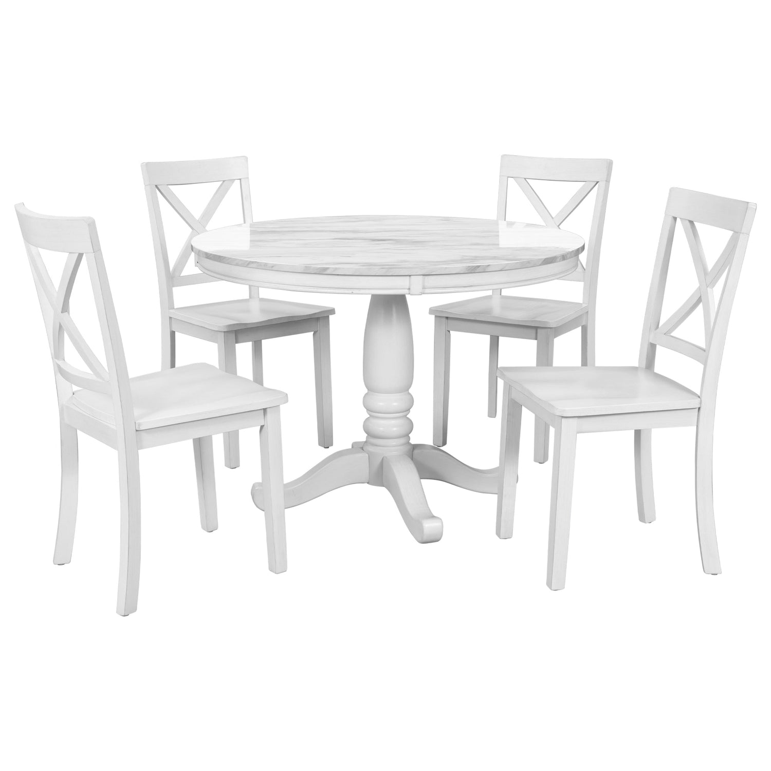 Orisfur 5 Pieces Dining Table and Chairs Set for 4 Persons Kitchen Room Solid Wood Table with 4 Chairs MDF + White + Solid Wood
