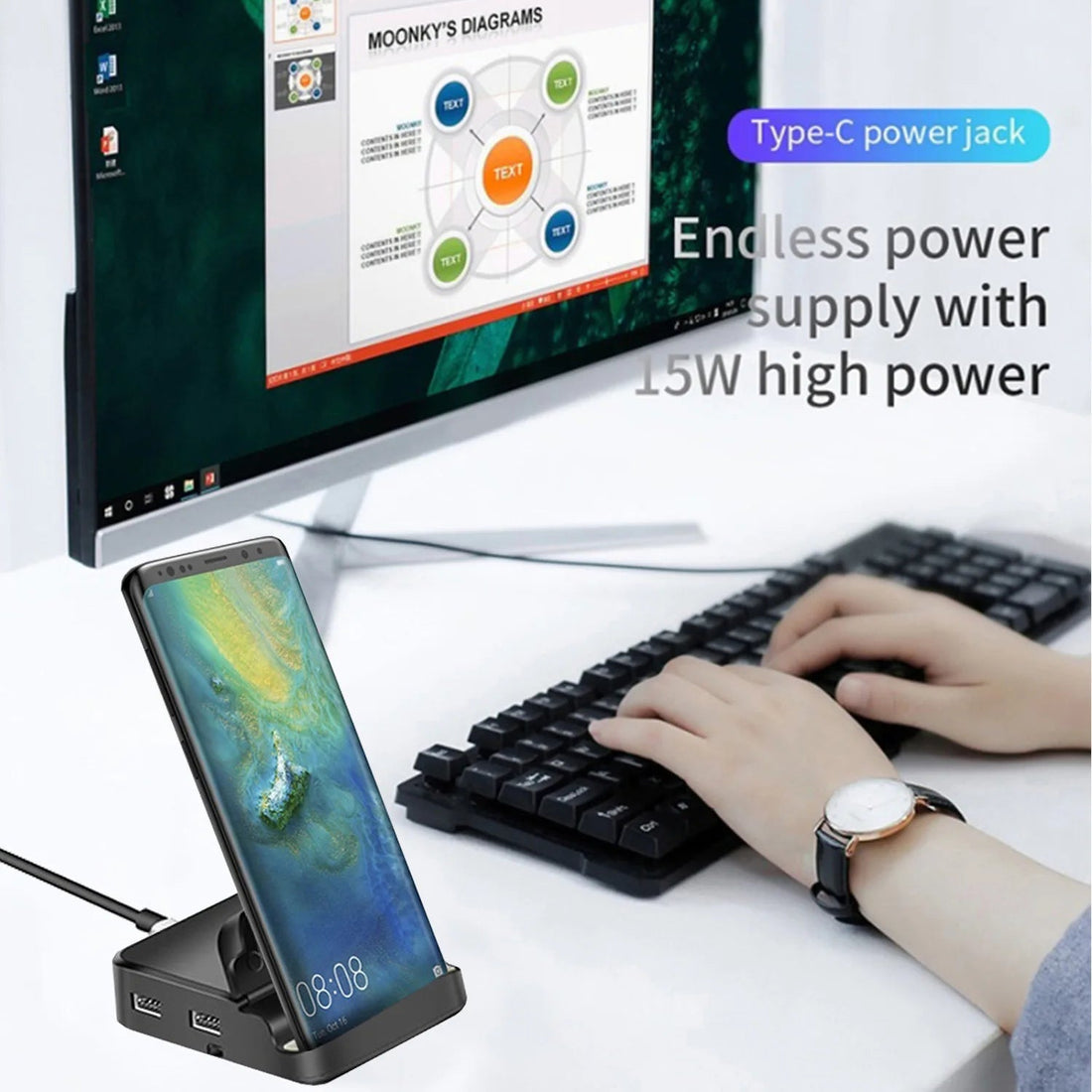 8 in 1 Type C HUB Docking Station Phone Stand USB C To HDMI-compatible Dock Power Charger Adapter For MacBook For Samsung HUAWEI