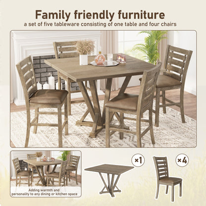 Set of 2 Dining Counter Height Chairs Modern Farmhouse Rustic Look Distressed Design Ladderback Solid Wood