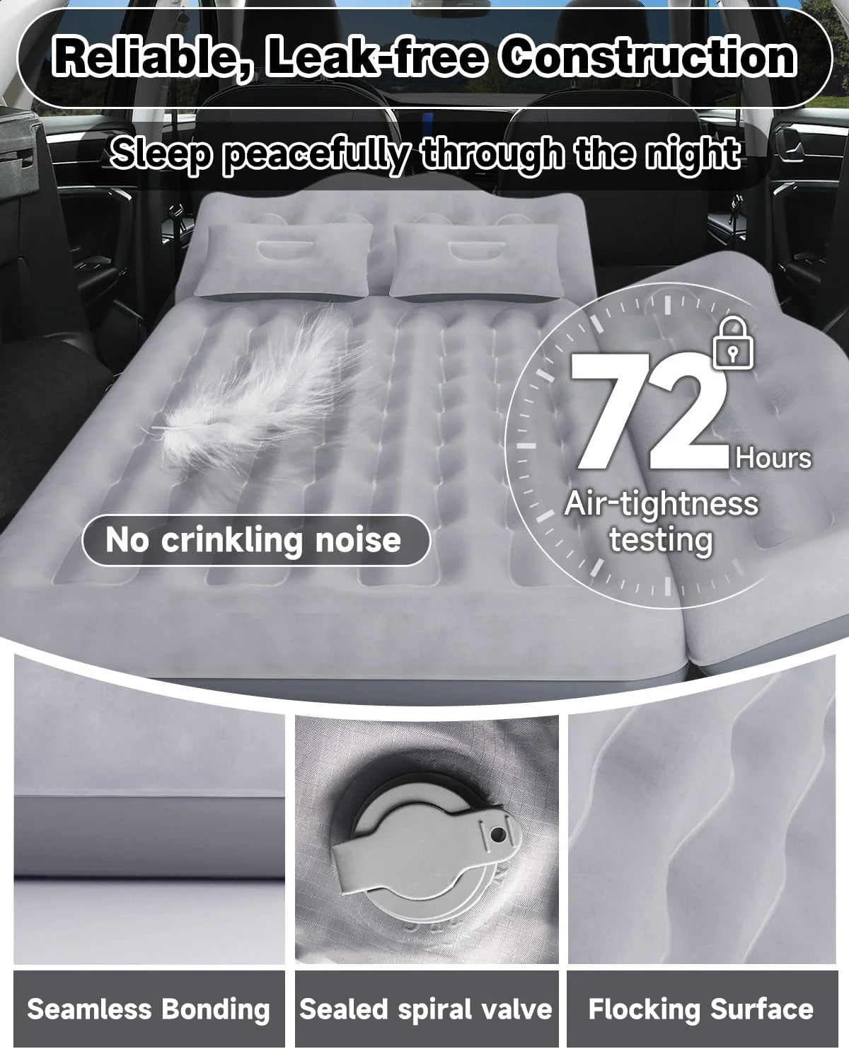 Umbrauto 29.53in/75cm Wide Car Air Mattress – Inflatable SUV, Truck &amp; Van Back Seat Camping Bed with Pump &amp; Pillows, Gray