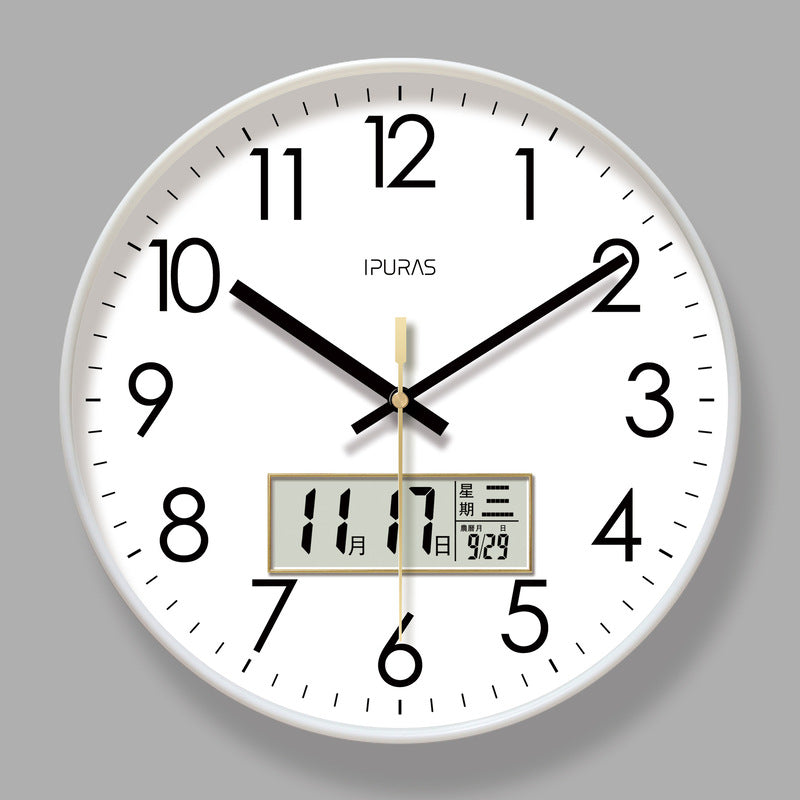 2025 New 10/12/14 - inch Electronic Calendar Wall Clock. Monitors temp &amp; humidity. Dual - display. Mute. Quartz movement.