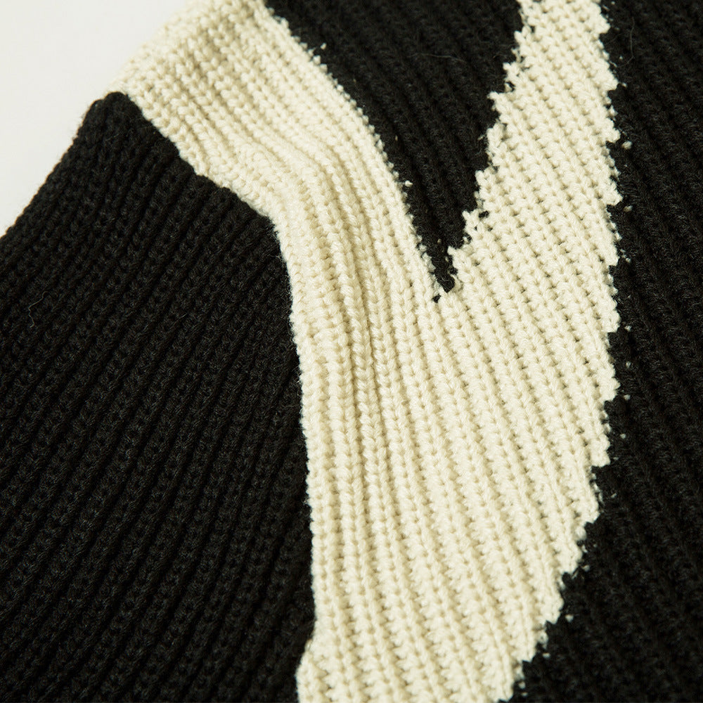 Color Block Zipper Cardigan Sweater Men&