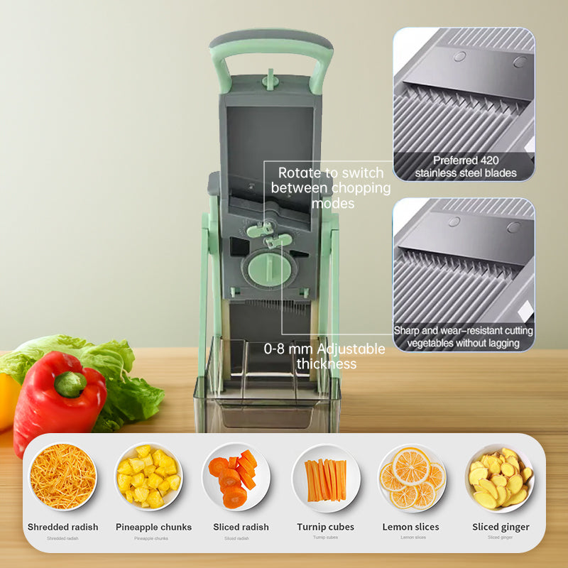 Multifunctional veggie &amp; fruit slicer-grater. Chop, grate, slice potatoes efficiently. Ideal kitchen tool.