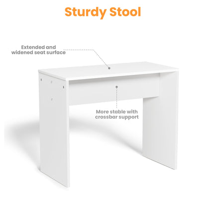 Vanity Desk Set Stool &amp; Dressing Table with LED Lighting Mirror Drawer and Wood Cosmetic Table Chest of Drawers White Color