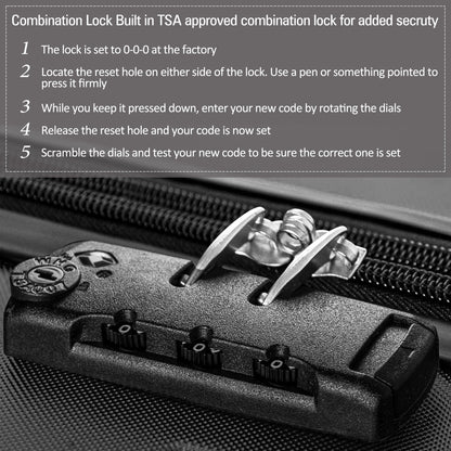 Black 3 Piece Luggage Set Hardside Spinner Suitcase with TSA Lock 20" 24&