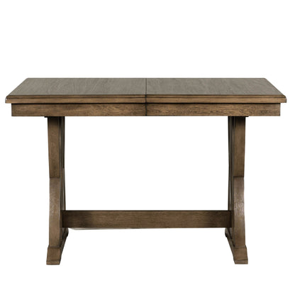 TOPMAX Mid Century Solid Wood 7-Piece Expandable Dining Table Set with Soft Cushioned Chair, Gold Brown+Gray Cushions