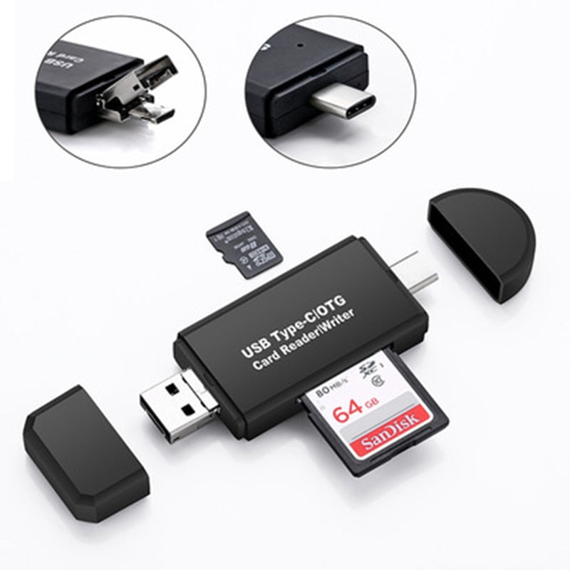 Type C &amp; micro USB &amp; USB 3 In 1 OTG Card Reader  High-speed USB2.0 Universal OTG TF/SD for Android Computer Extension Headers
