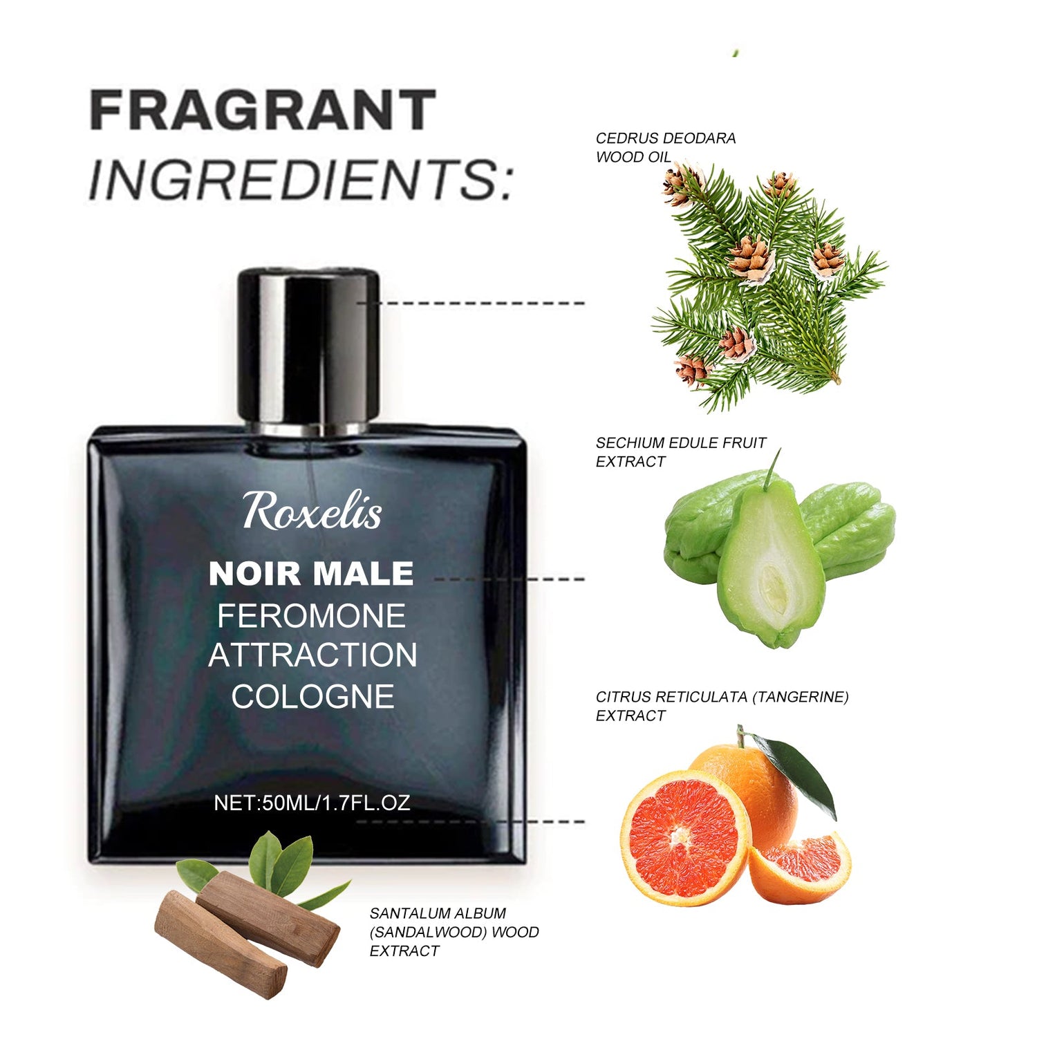 Noir Male Feromone Attraction Cologne, Fragrance Refreshing Mild Not Pungent Lasting Fragrance Release Charm Date Atmosphere Perfume
