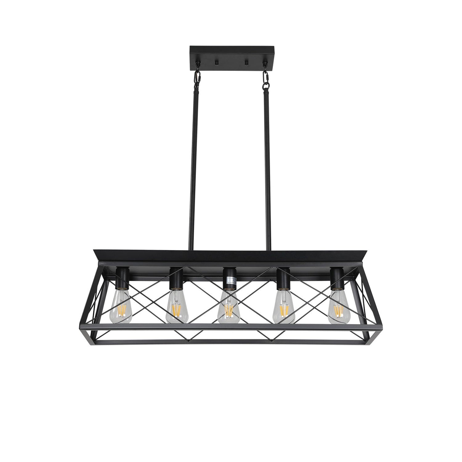 5-light farmhouse pendant light, metal pendant light island fixture, modern rectangular island light, pure black (no bulb)