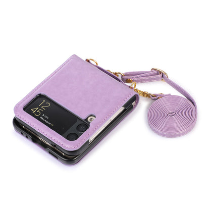 New Samsung Z Flip5 Folding Screen Phone Case with Diagonal Span Galaxy Z Flip4 Card Insertion Protective Cover