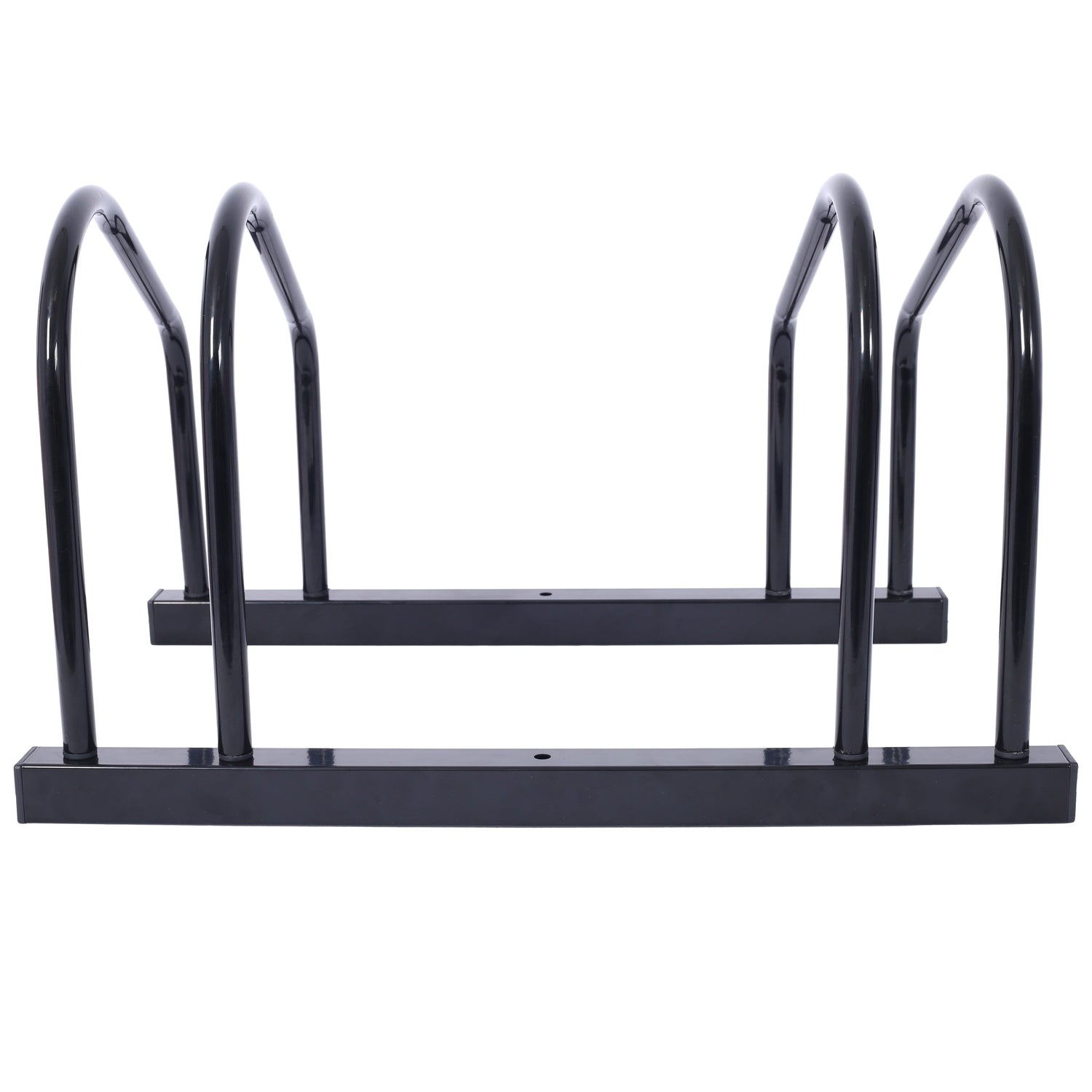 2 bicycle parking racks 22-28 inch wheel supports, maximum tire width 2.15 inches, black painted