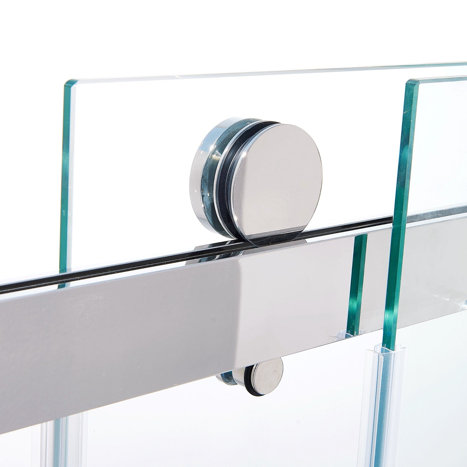 56-60 "wide x 75" high frameless double sliding shower door, 304 stainless steel chrome plated, 8mm thick SGCC tempered transpar