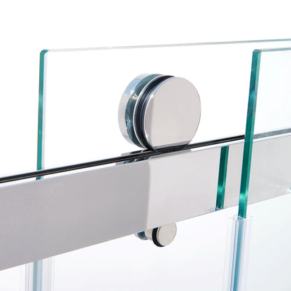 56-60 "wide x 75" high frameless double sliding shower door, 304 stainless steel chrome plated, 8mm thick SGCC tempered transpar