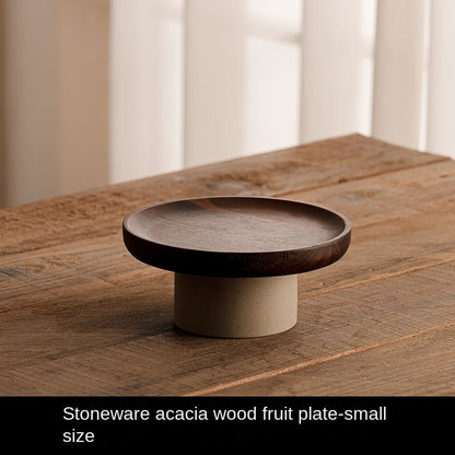 Acacia wood cake tray living room household Dim sum tray clay high fruit tray