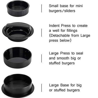 3-in-1 Manual Kitchen Gadget: Hamburger Patty, Round Beef Burger &amp; Meatball Press.