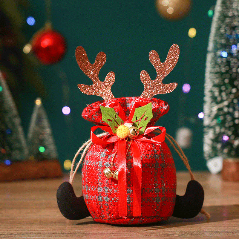 Christmas Apple Bag Antlers Checkered Cloth Gift Bag Christmas Eve Kindergarten Children&
