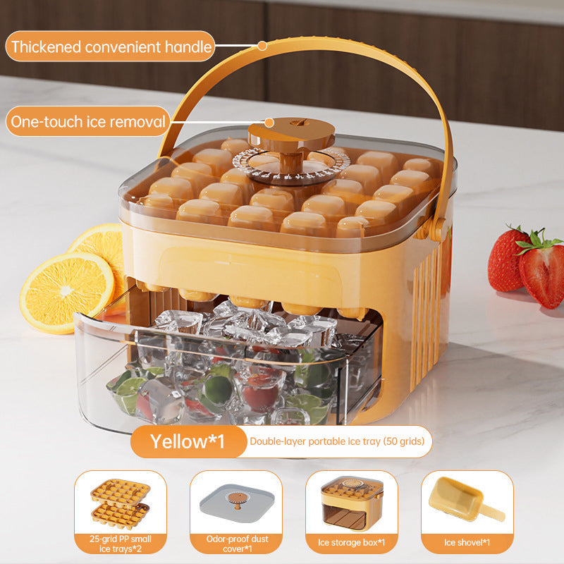 50-grid ice maker with new large capacity - household food-grade plastic double-layer ice storage barrel &amp; ice ball mold set