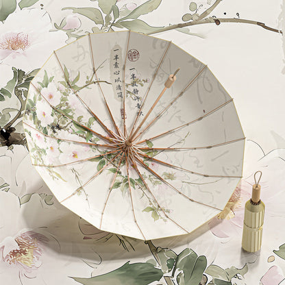 16-rib color rubber &amp; gold aluminum alloy frame: new Chinese retro folding umbrella with sun protection and UV resistance.