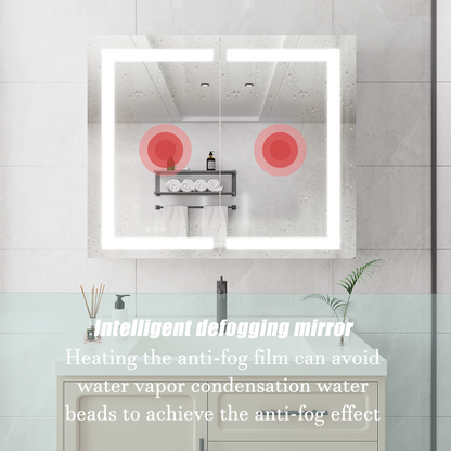 36 x 30 inch Medicine Cabinet with LED Vanity Mirror Anti-Fog  Recessed or Surface Mount Waterproof DimmableAluminum 3000K~6000K Lighted Double Door Bathroom Cabinet with Touch Switch