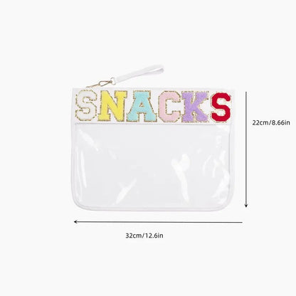 Snack sac de rangement transparent PVC zip pochette broderie lettre Hand Makeup Pack portable pu sac de toilette étanche