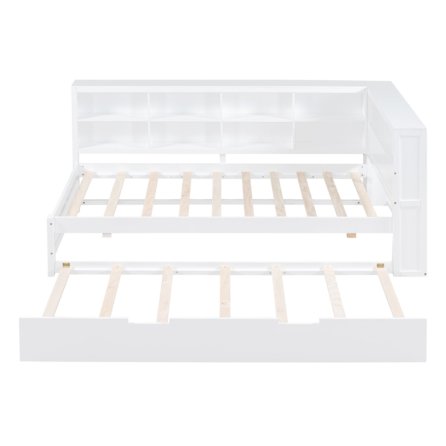 Wooden Twin Size DayBed with Twin Trundle, DayBed with Storage Shelf and USB Charging Ports,White