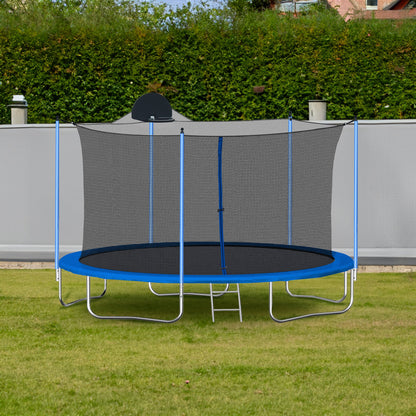 12FT Trampoline for Adults &amp; Kids with Basketball Hoop, Outdoor Trampolines w/Ladder and Safety Enclosure Net for Kids and adult