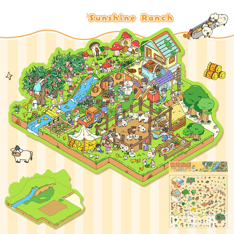 Landscape stickers large 3D stereoscopic scene collage miniature scene ledger stickers DIY stickers